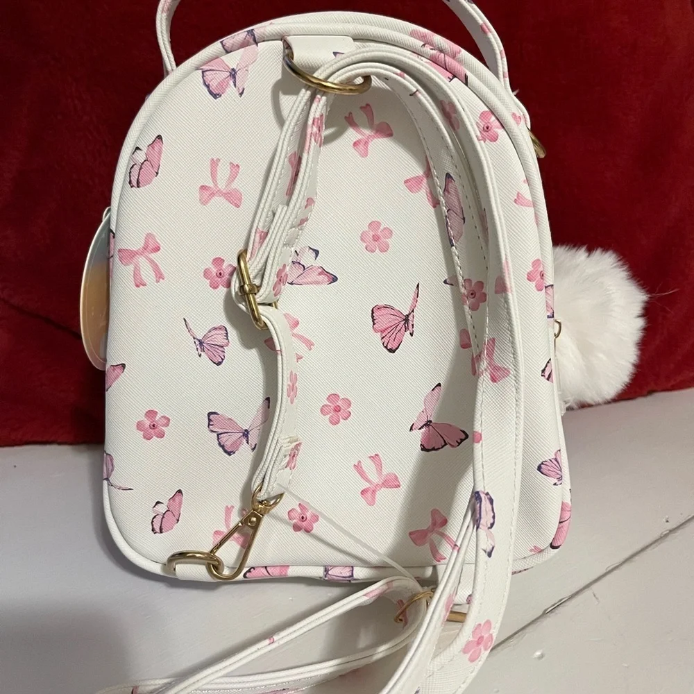 NWT Under One Sky Mini Butterfly Backpack with Bow & Pom Pom Charm